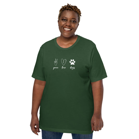 "Peace, Love, Dogs" Unisex t-shirt